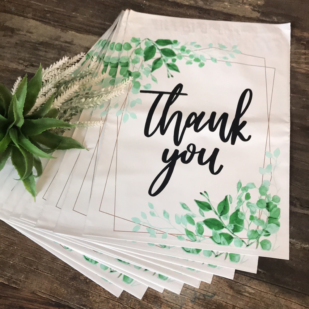 3/$20📦 10 POLY MAILER 10x13” botanical thank you + FREE matching stickers!